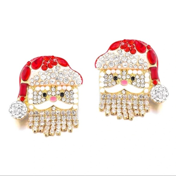 Santa Claus Christmas Red Crystal Earrings - Picture 1 of 5